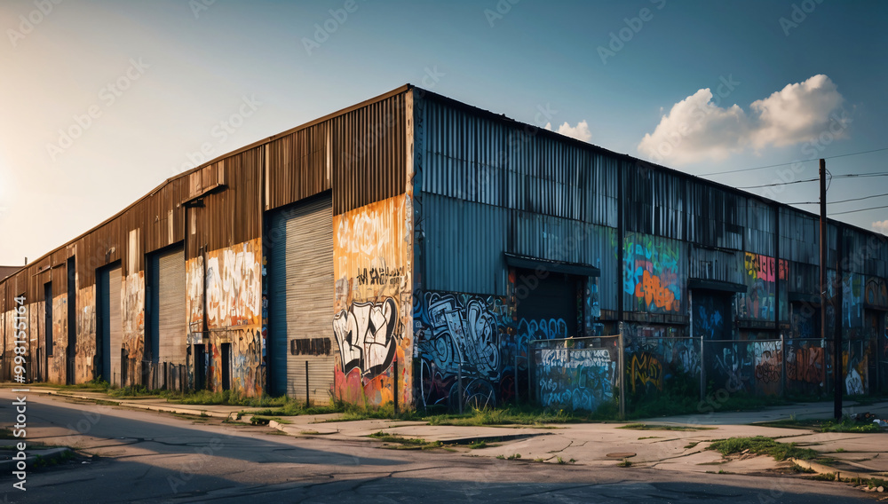 Obraz premium Gritty Urban Warehouse With Eclectic Graffiti And Street Art