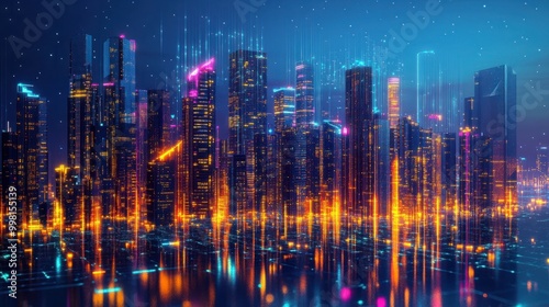 Wallpaper Mural Vibrant digital smart city at night Torontodigital.ca