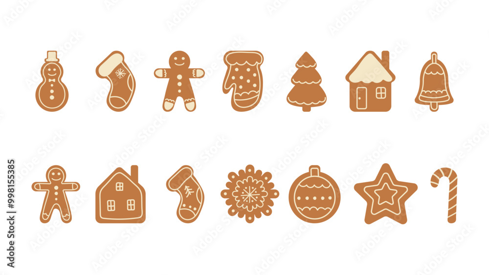Set of Christmas Cookies of Different Shapes on White Background in Cartoon Style. Vector Set of Christmas Cookies of Different Shapes on White Background in Cartoon Style. Vector
