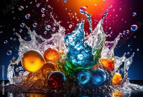 vibrant soda erupting dynamic icy action colorful bubbles splashes, eruption, beverage, carbonation, fizzy, drink, liquid, cold, explosion, motion, energy