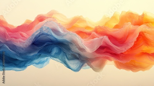 Abstract colorful fabric waves on a white background.