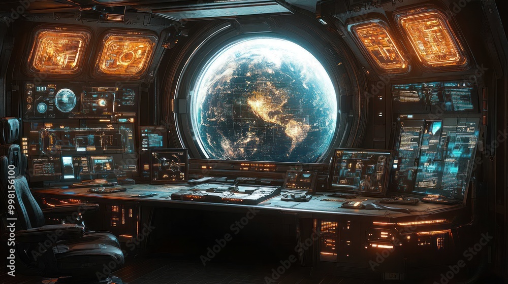 Spaceship Interior with Earth View Spaceship Interior with Earth View