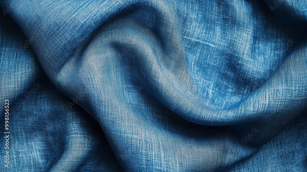 Blue fabric texture background, highlighting the fine details of a silk or linen pattern.


