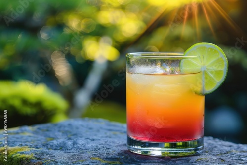  Sunset Layered Cocktail with Lime for a Refreshing Tropical Summer Beverage Inspiration