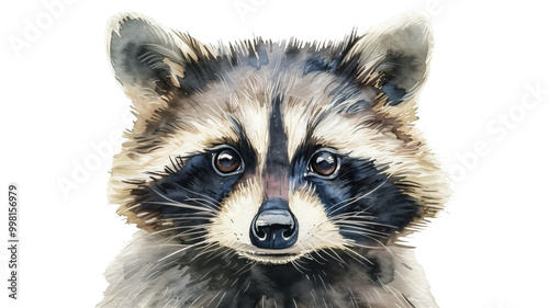 Portrait of a raccoon close-up watercolor illustration Raccoon head drawing  isolated on transparent  background