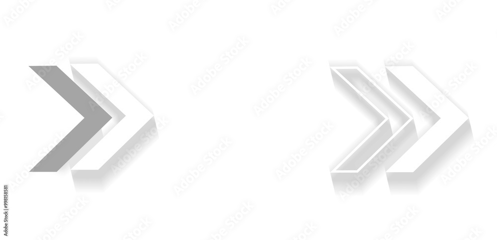 rightwards arrows white with shadow, isolated symbol icon