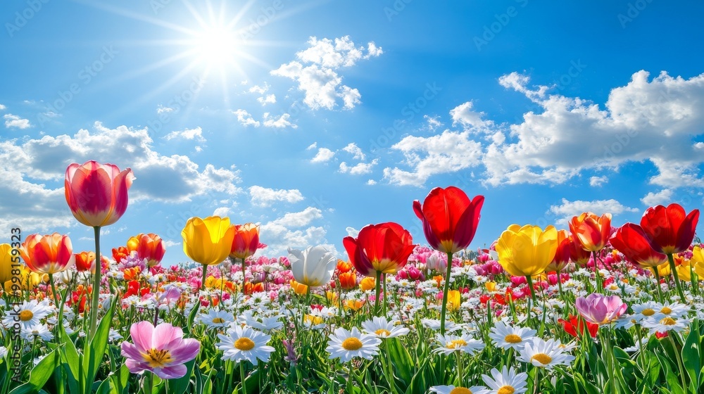 Fototapeta premium view of a field of flowers landscape scenery