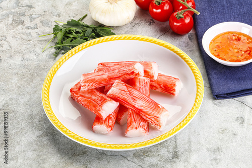 Fotografie Tasty Crab stics surimi heap