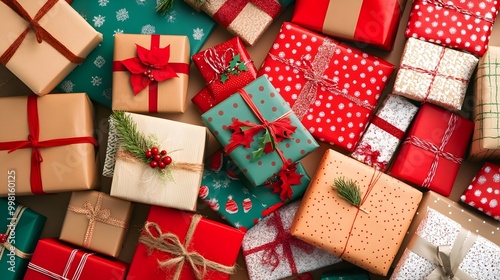 Magical Secret Santa Gift Exchange with Beautifully Wrapped Presents and Colorful Ribbons in a Festive Holiday Setting