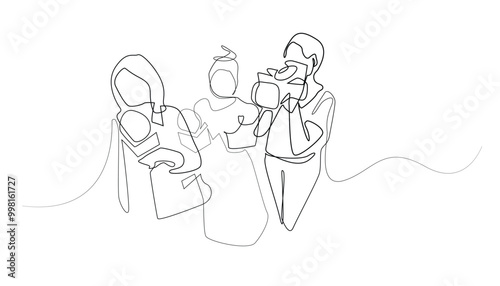continuous line drawing of journalists.single line vector of journalists preparing to conduct an interview.group of journalists in one line drawing
