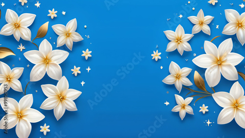 frangipani flowers on blue background