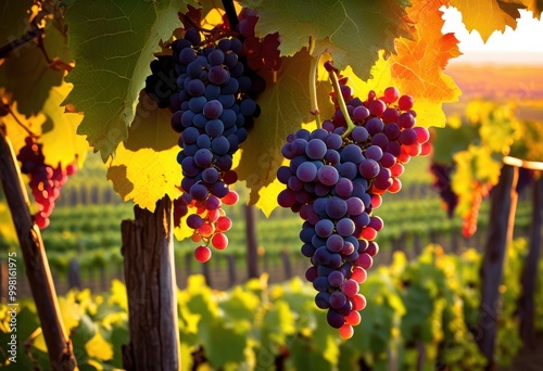 vibrant vineyard sunset fresh grape clusters under colorful sky, grapes, nature, landscape, field, harvest, fruit, plantation, winery, scenery, agriculture