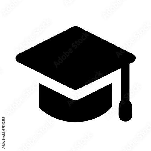 Mortarboard cap icon illustration in strong black design on white background