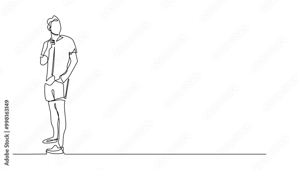 vector continuous line of young man standing in casual clothes and looking towards the side.one line drawing.hand drawn vector illustration vector continuous line of young man standing in casual clothes and looking towards the side.one line drawing.hand drawn vector illustration
