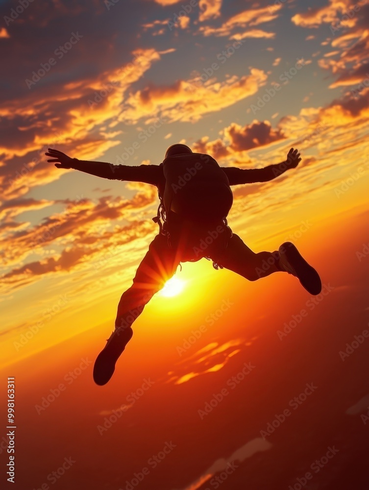 Naklejka premium A man is jumping in the air with his arms outstretched