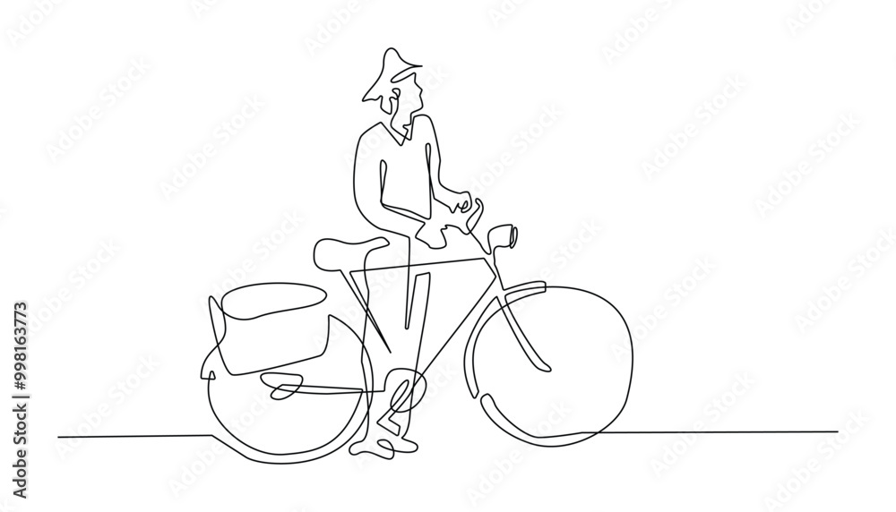 continuous line postman with bicycle.one line drawing of postman profession.postal delivery by bicycle.single line vector illustration continuous line postman with bicycle.one line drawing of postman profession.postal delivery by bicycle.single line vector illustration