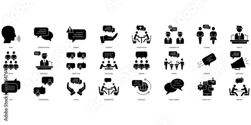 Speaking icons set. Set of editable stroke icons.Set of Speaking