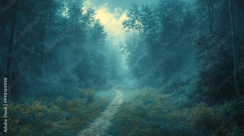 Enchanted Forest Path: A Mystical Journey Through Fog and Sunlight Enchanted Forest Path: A Mystical Journey Through Fog and Sunlight