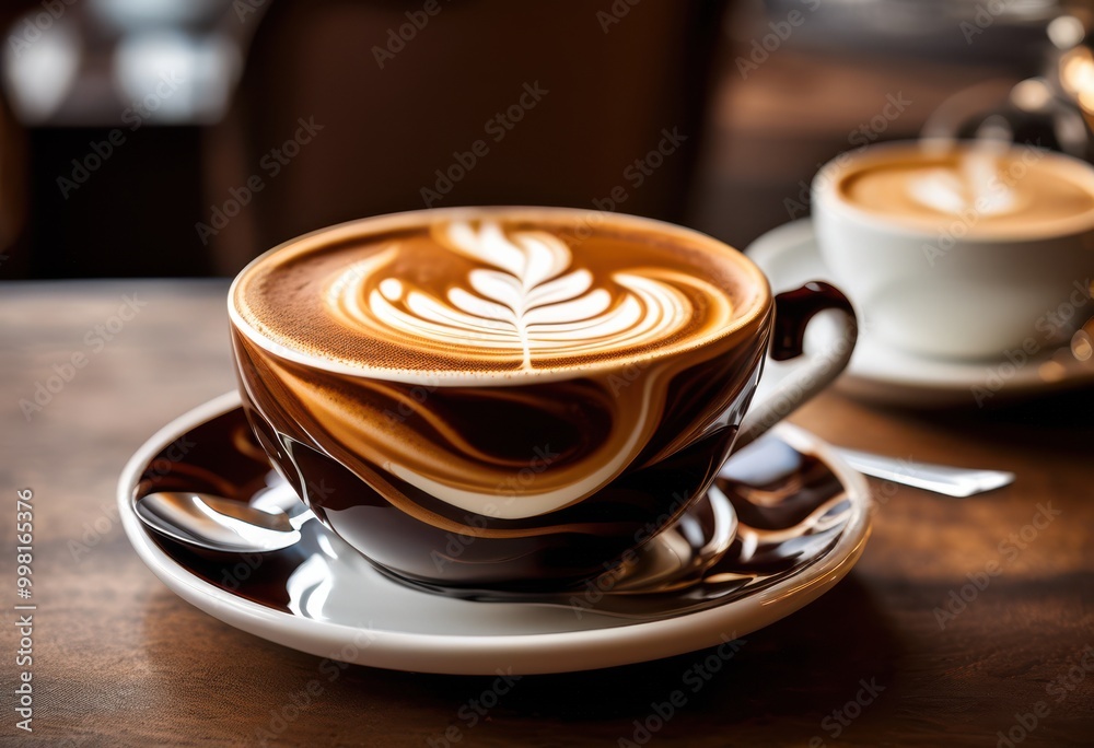 stunning vibrant latte art displayed coffee cup featuring eye catching swirl design captivating coffee lovers, colorful, pattern, beverage, foam, drink