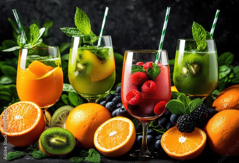 vibrant drink ingredients displayed dynamic arrangements colorful beverages creating inviting visual feast, cocktails, drinks, refreshing, fruits, herbs vibrant drink ingredients displayed dynamic arrangements colorful beverages creating inviting visual feast, cocktails, drinks, refreshing, fruits, herbs