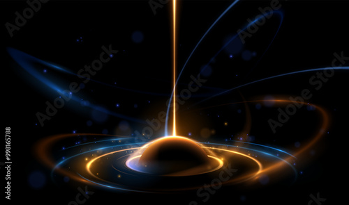 Blue and yellow circle light motion effects on black background