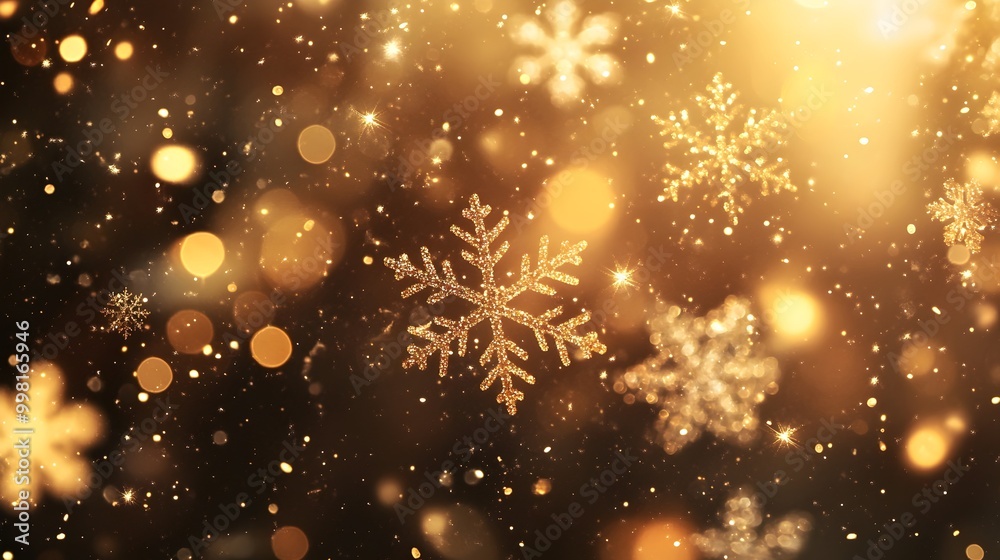 Golden Christmas Snowflakes and Glittering Lights Golden Christmas Snowflakes and Glittering Lights