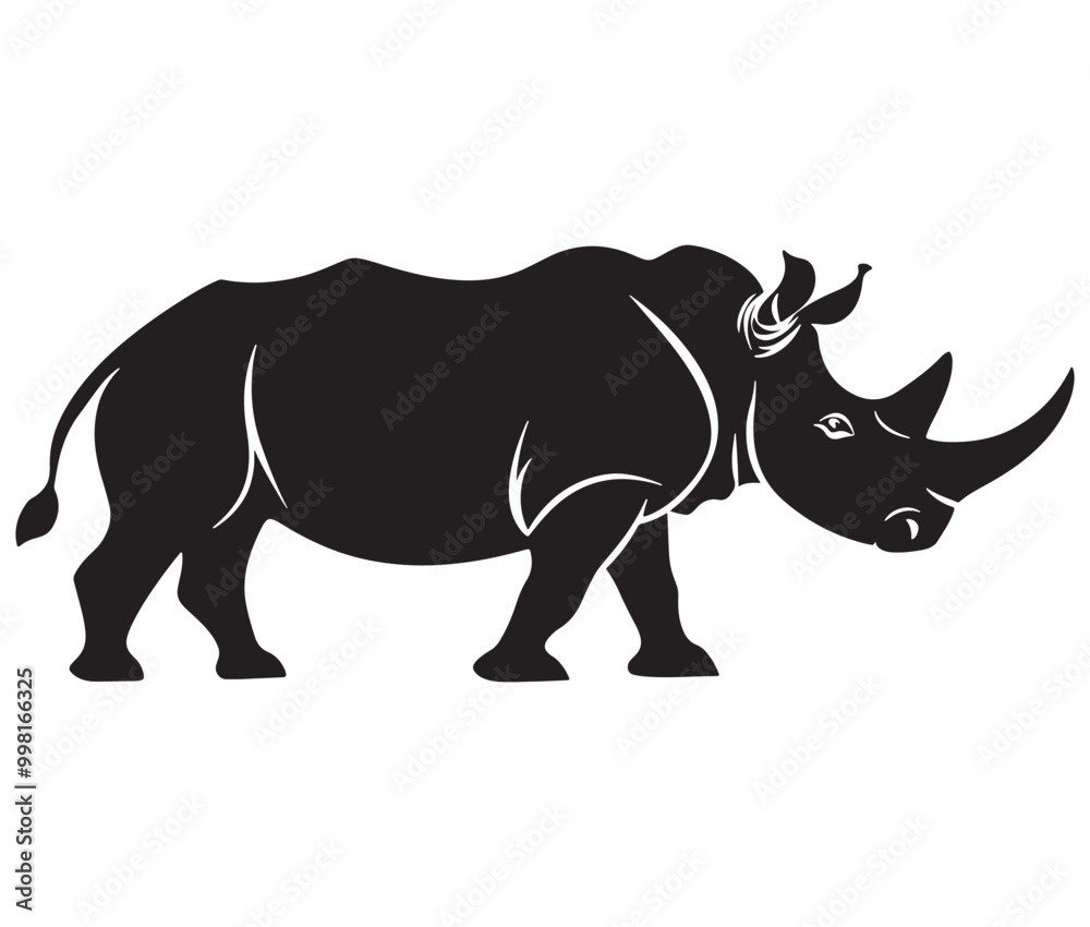 Fototapeta premium Rhino cartoon coloring page, Outline rhino, Silhouette line art rhino