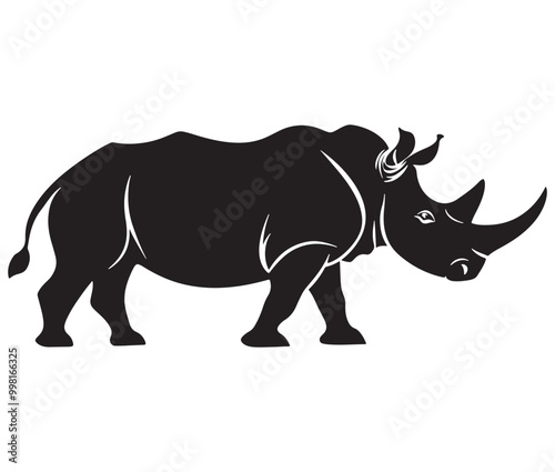 Rhino cartoon coloring page, Outline rhino, Silhouette line art rhino