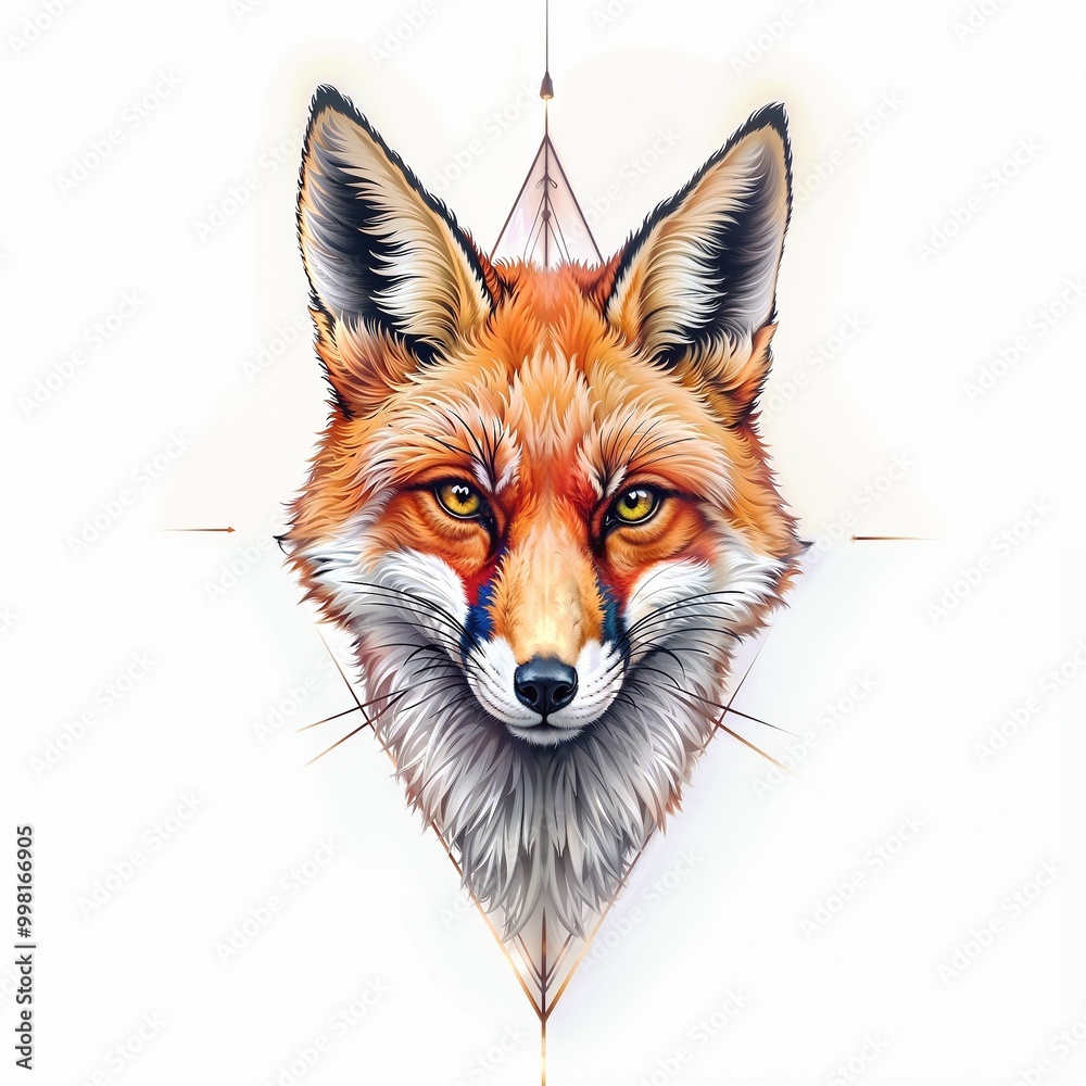 Obraz premium Sketch of fox head tattoo on isolated white background. Fox sticker.