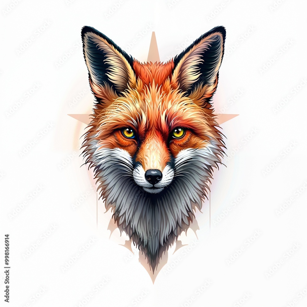Obraz premium Sketch of fox head tattoo on isolated white background. Fox sticker.