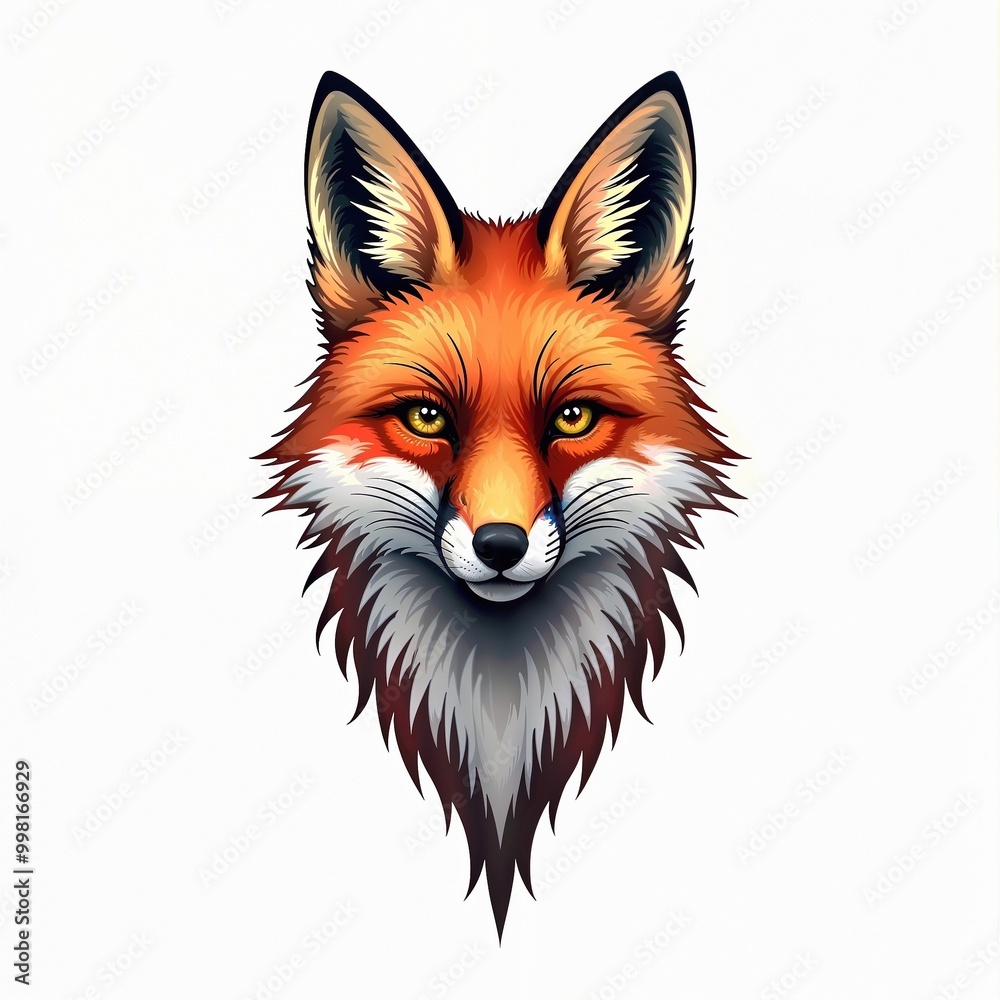 Obraz premium Sketch of fox head tattoo on isolated white background. Fox sticker.
