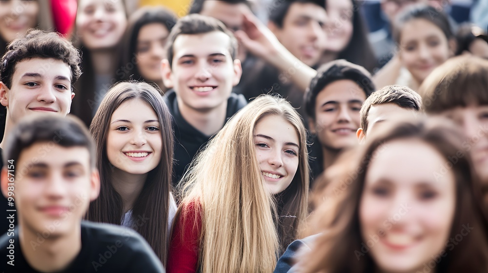 Smiling young people in a crowd. Smiling young people in a crowd.