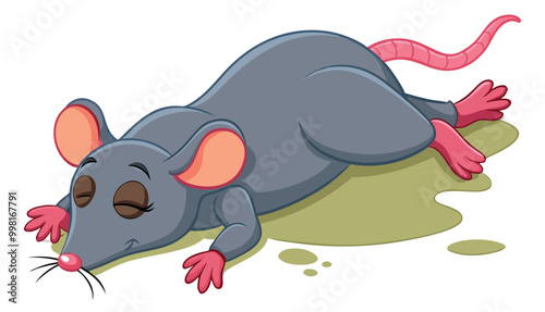 Cartoon mouse sleeping near a puddle of poison