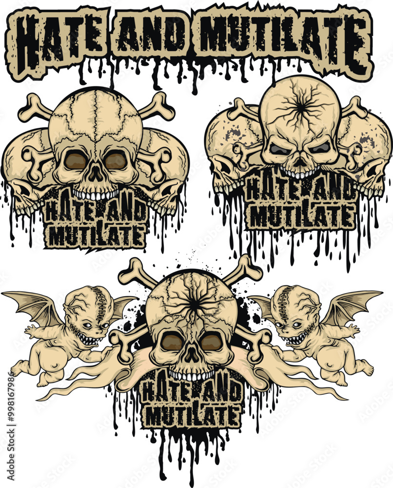 Obraz premium set, gothic sign with skull, grunge vintage design t shirts 