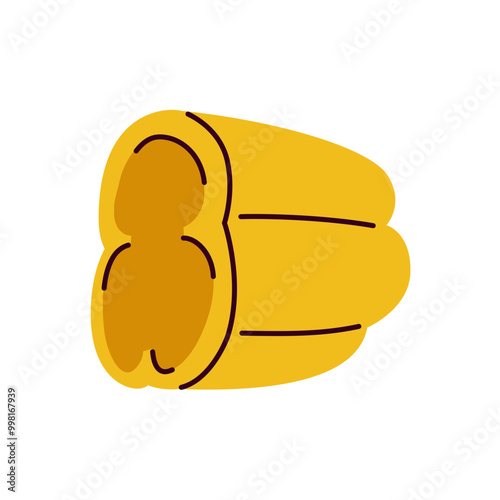 Minimalist illustration of a halved yellow bell pepper with seeds