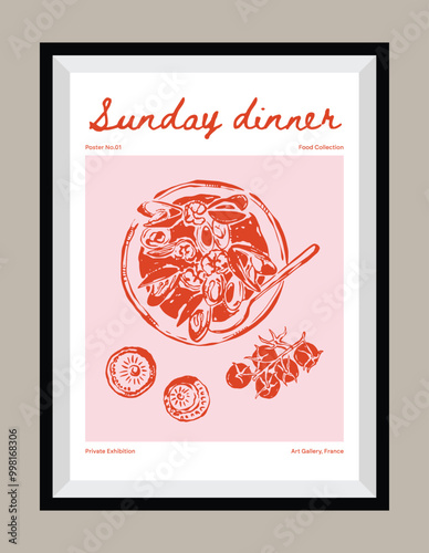 Minimal hand drawn vector Italian cuisine illustration with aesthetic quote in a poster frame.