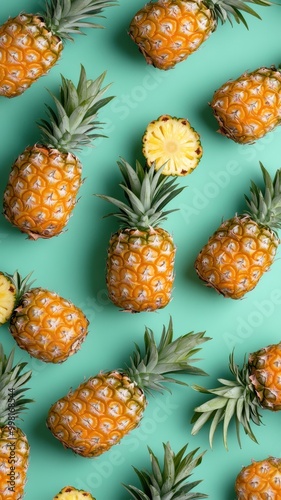 Seamless pattern with Pineapple on color background,Tropical abstract background,Fashion ideal for summery designs and projects,Poster Wallpaper Poster Design.