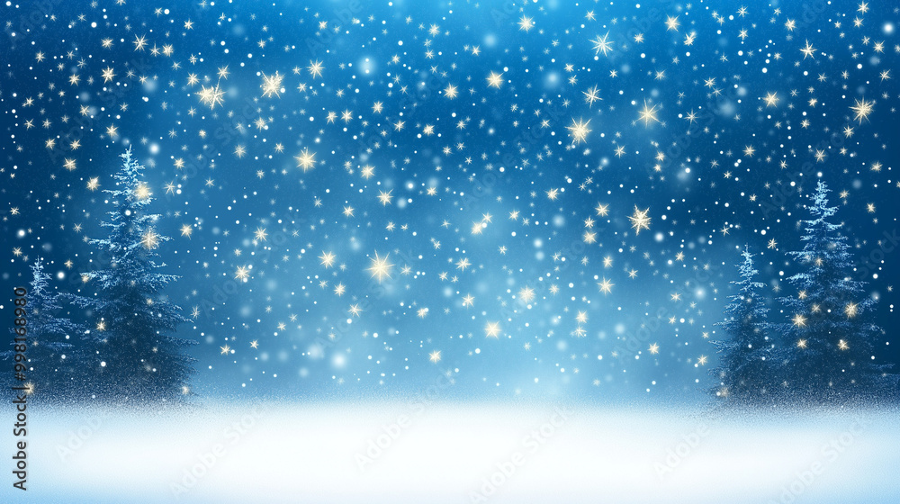 Obraz premium Christmas Blue Background with Snow and Copy Space