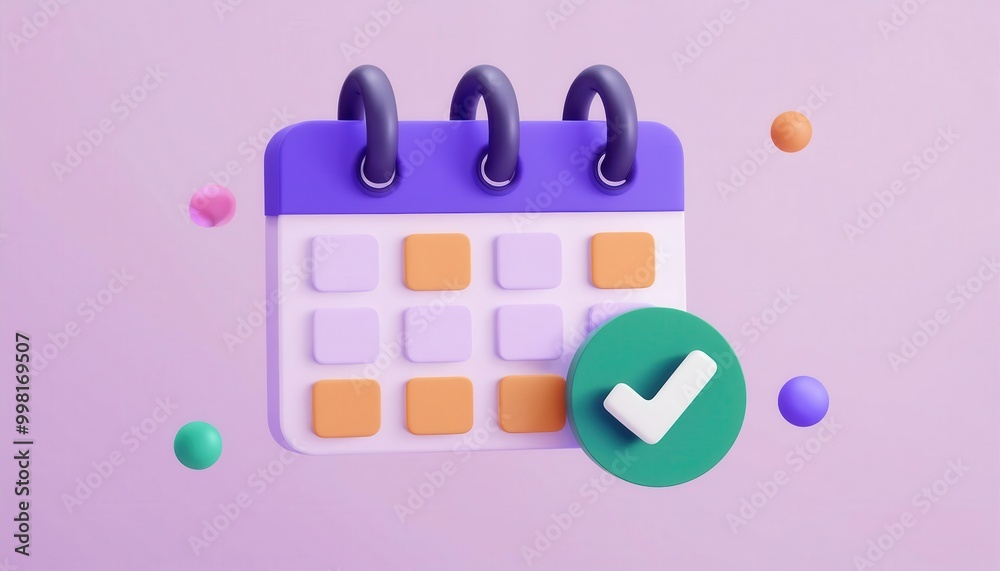 Digital Calendar and Checklist with Tick Mark on Minimalist Purple Background Time Management Organization and Productivity Concept Digital Calendar and Checklist with Tick Mark on Minimalist Purple Background Time Management Organization and Productivity Concept