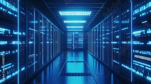 Blue Lit Server Room