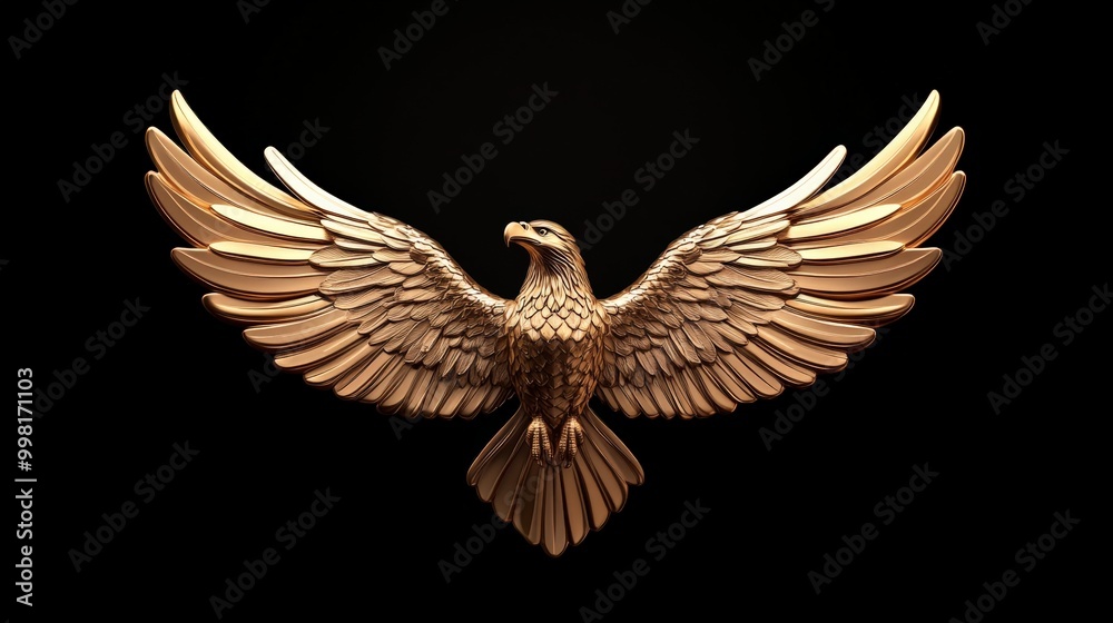 Obraz premium A beautifully crafted golden eagle with outstretched wings, symbolizing strength and freedom against a dark background.