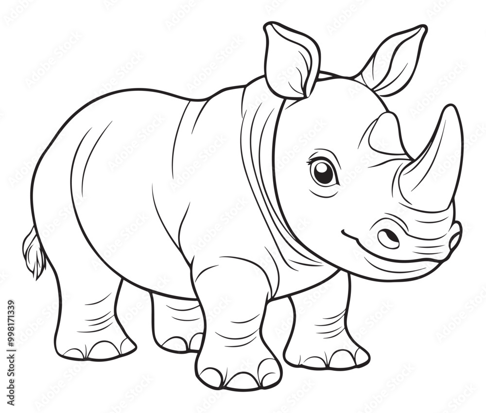 Fototapeta premium Rhino cartoon coloring page, Outline rhino, Silhouette line art rhino