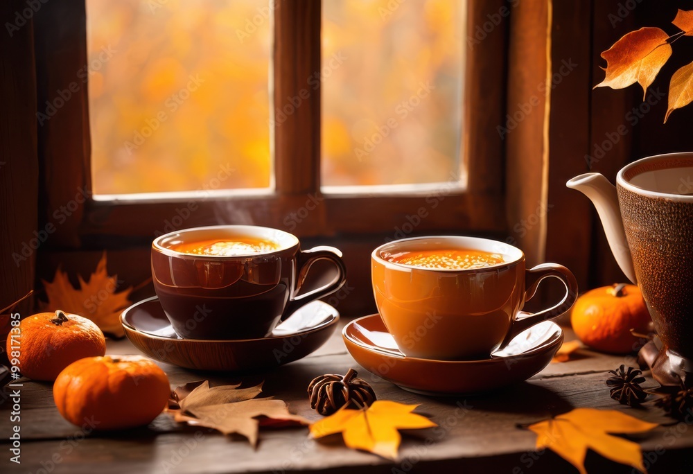warm inviting cozy cups seasonal beverages resting rustic wooden table surrounded comfortable atmosphere, drink, mug, tea, coffee, chai, cocoa, cinnamon warm inviting cozy cups seasonal beverages resting rustic wooden table surrounded comfortable atmosphere, drink, mug, tea, coffee, chai, cocoa, cinnamon