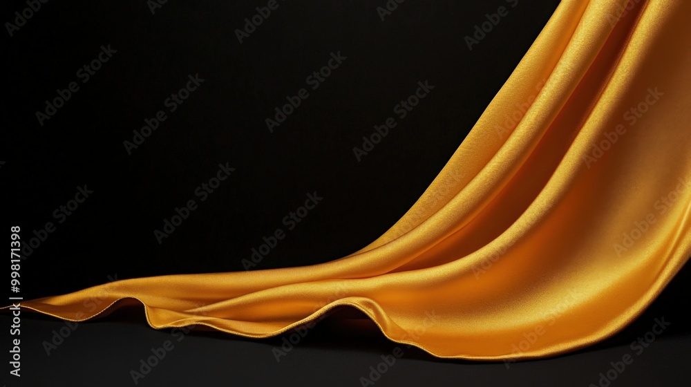 A beautiful golden silk fabric gently draped against a dark background, perfect for elegant design and luxury themes. A beautiful golden silk fabric gently draped against a dark background, perfect for elegant design and luxury themes.