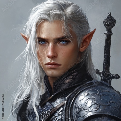 portrait of a man elf in armor warrior photo