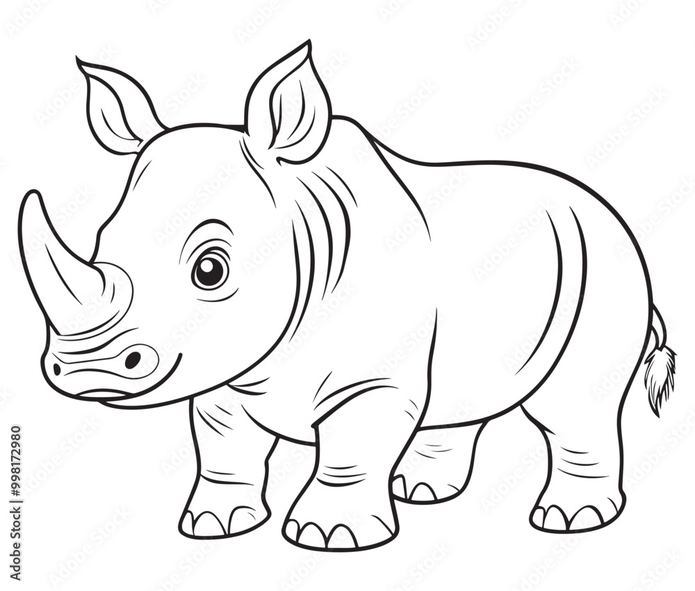 Fototapeta premium Rhino cartoon coloring page, Outline rhino, Silhouette line art rhino