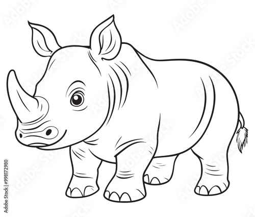 Rhino cartoon coloring page, Outline rhino, Silhouette line art rhino