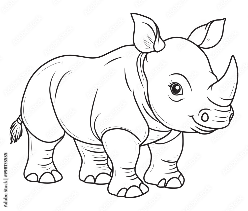 Fototapeta premium Rhino cartoon coloring page, Outline rhino, Silhouette line art rhino