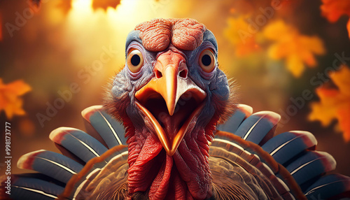 dinde ou dindon de Thanksgiving drôle, effrayé d’être panée ou préparé en escalope