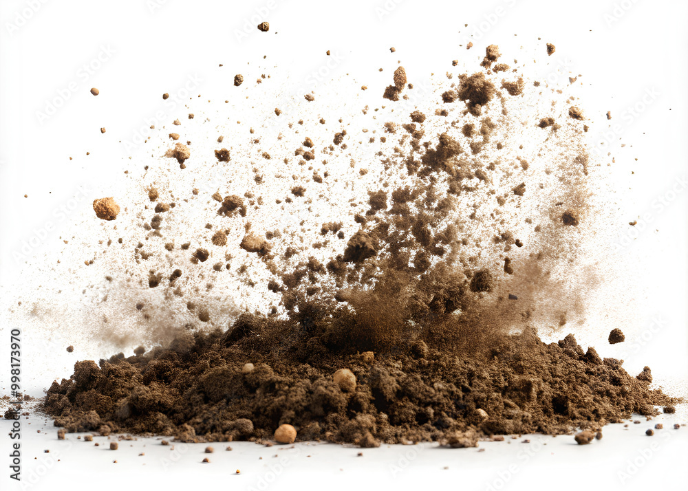 Dirt flying scattered isolated on white background, Clipping path Dirt flying scattered isolated on white background, Clipping path